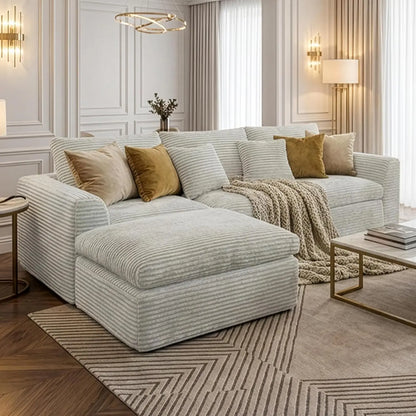 Boneless L-Shaped Modular Couch - 108 Inch Cloud Corduroy Sectional Sofa,Deep Seating Comfort, No Assembly, Ideal, Customized