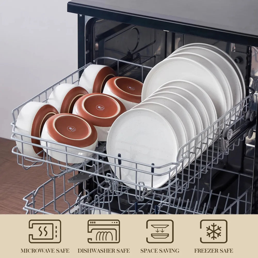 MALACASA TARA 18 Piece Stoneware Dinner Set Ceramic Tableware Layered Glaze Dinnerware Set with 6PCS Dinner Plate/Dessert/Bowl