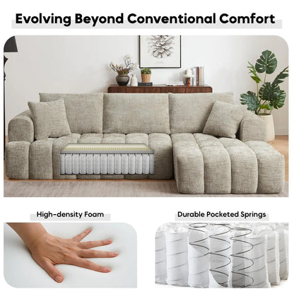 108” Cloud Modular Sectional Sofa Couch with Deep Seat, Modern L-Shaped Boneless Couch with Chaise, Comfy Chenille, Customized