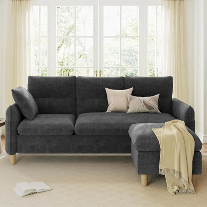 "80 Inch L-Shaped Sectional Sofa for Living Spaces, 3-Seat Couch with Removable Ottoman, Contemporary Convertible Sofas, Compact