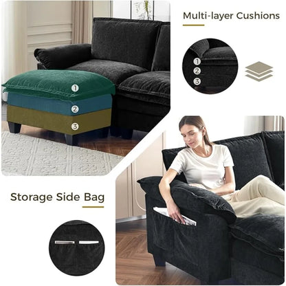 L-Shaped Modular Sectional Sofa, 4 Seater Cloud Couch with Ottoman, Chenille Sectional Couches for Living Room,Customized
