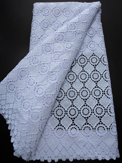Pure White Nigerian Guipure Lace Fabric 2025 High Quality Water Soluble African Sequin Cord Lace Fabric for Party Dress Sew 4025