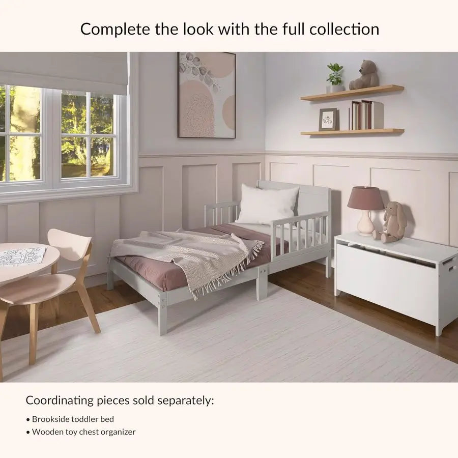 Dream On Me Brookside Wooden Toddler Bed in Pebble Grey, Greenguard Gold JPMA Certified, Kids Bed with Safety Rails, LowtoFloor