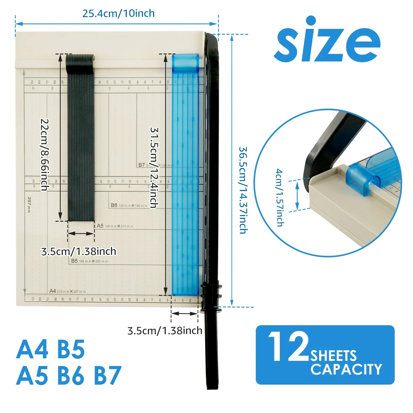 A4 To B7 Paper Cutter Tool Metal Blade Machine 12inch Multi-function Paper Trimming Knife Manual Crafting Office Supplies