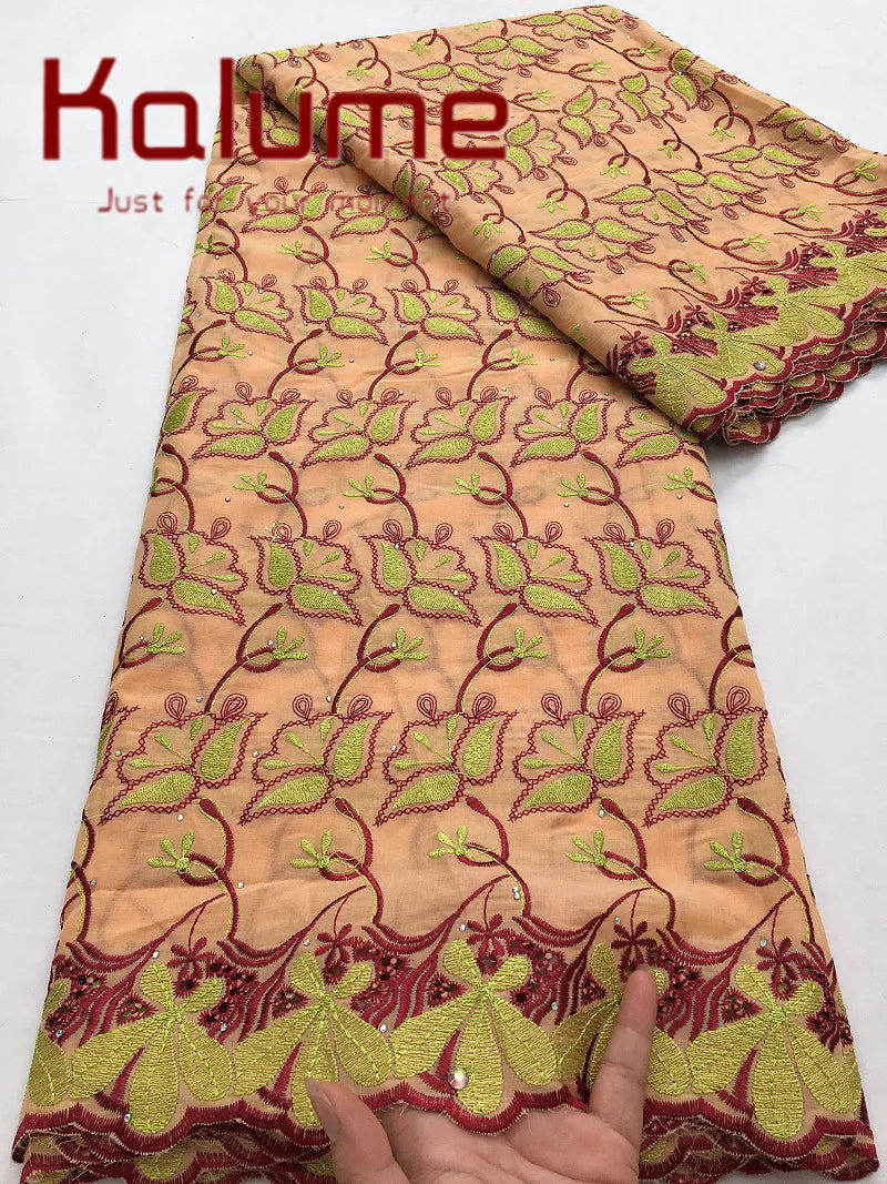 Kalume Lace 2025 African Cotton Lace Fabric High Quality Embroidered Stones Nigerian Swiss Voile Lace Fabric For Sewing F3580
