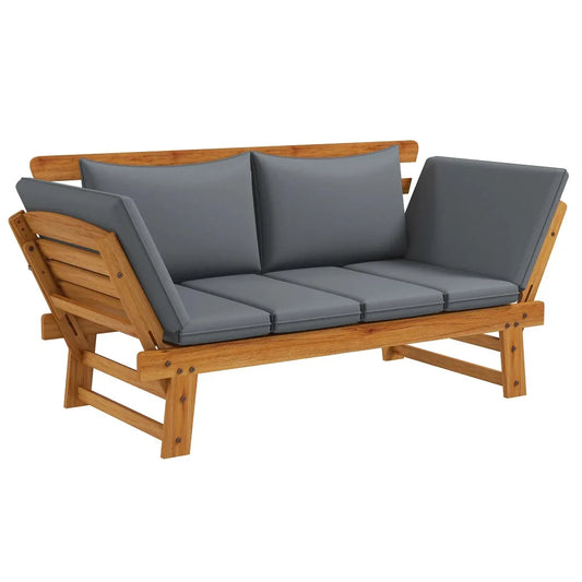 Wooden Garden Bench for Outdoor W/ Cushions, Patio Loveseat, Gray