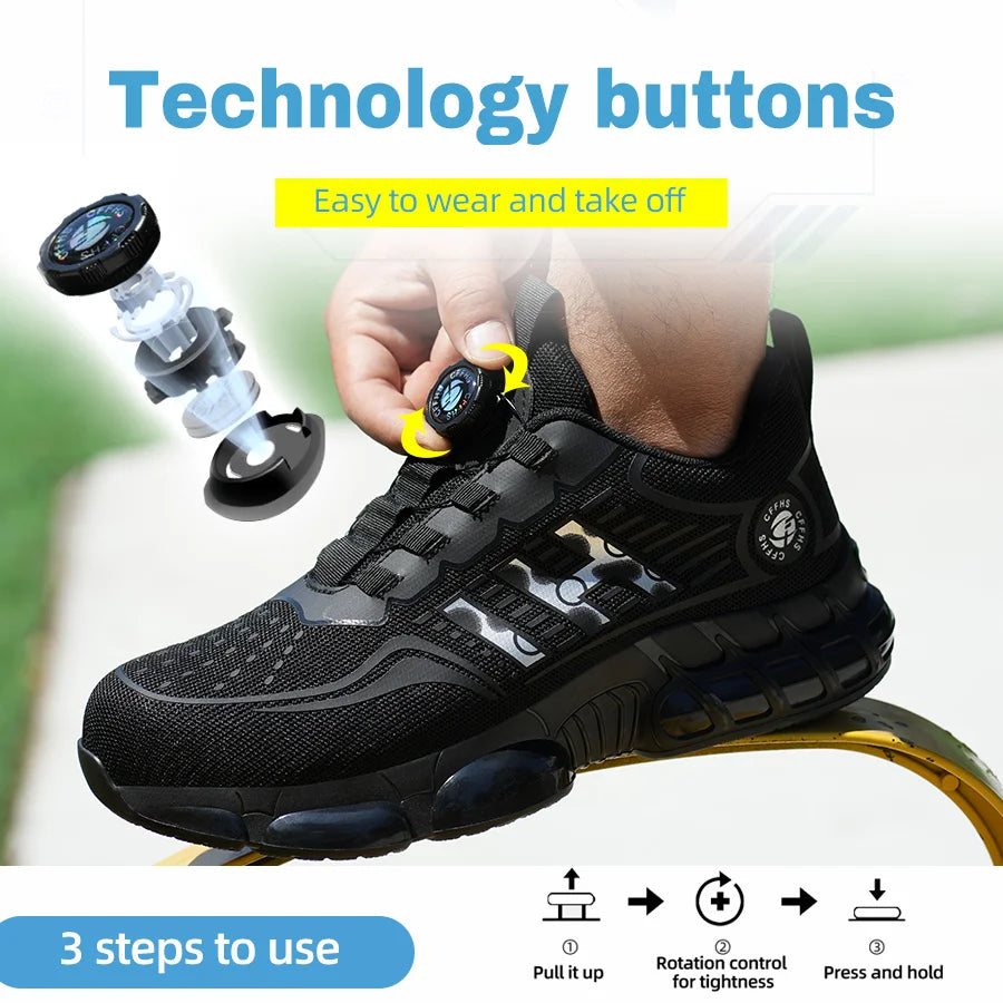 Lace-Free Men's Breathable Casual Work Safety Shoes with Impact and Puncture Resistance