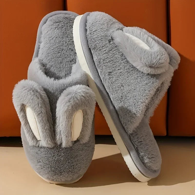Women Cotton Slippers 2025 Winter Plush Cute Rabbit Comfortable Anti Slip Home Indoor Floor Warm Cartoon Slippers Mujer
