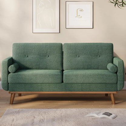 65" Mid Century Modern Couch Sofa Loveseat, Comfy Love Seat Couches for Living Room, 2 Seater Linen Upholstered Deep Seat Couch