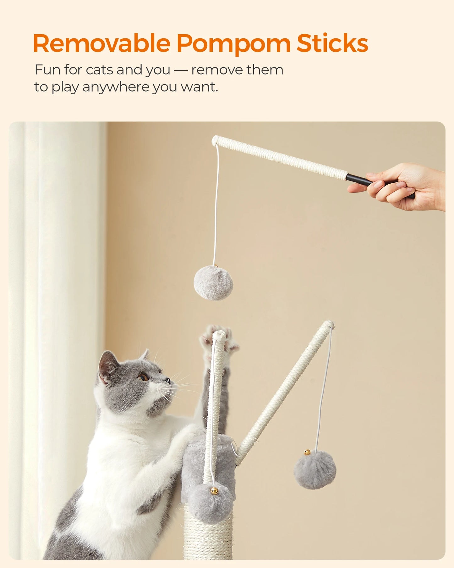 Feandrea Cat Tree, 46.5-Inch Cat Tower for Indoor Cats, Multi-Level Plush Cat Condo, Scratching Post, Ramp