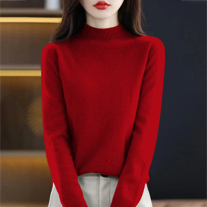100% Pure Wool Half-Neck Pullover In Autumn And Winter New Cashmere Sweater Women'S Casual Knit Top Warm Jumper Tops 17 Colors