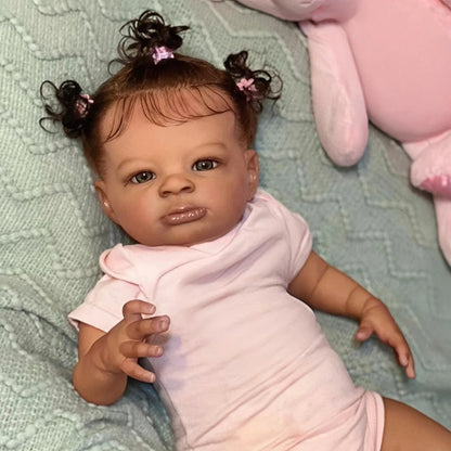 Risbecko 20 Inch Lifelike Black Reborn Baby Doll - African American Soft Cloth Body Doll - Birthday Gift/Christmas Gift