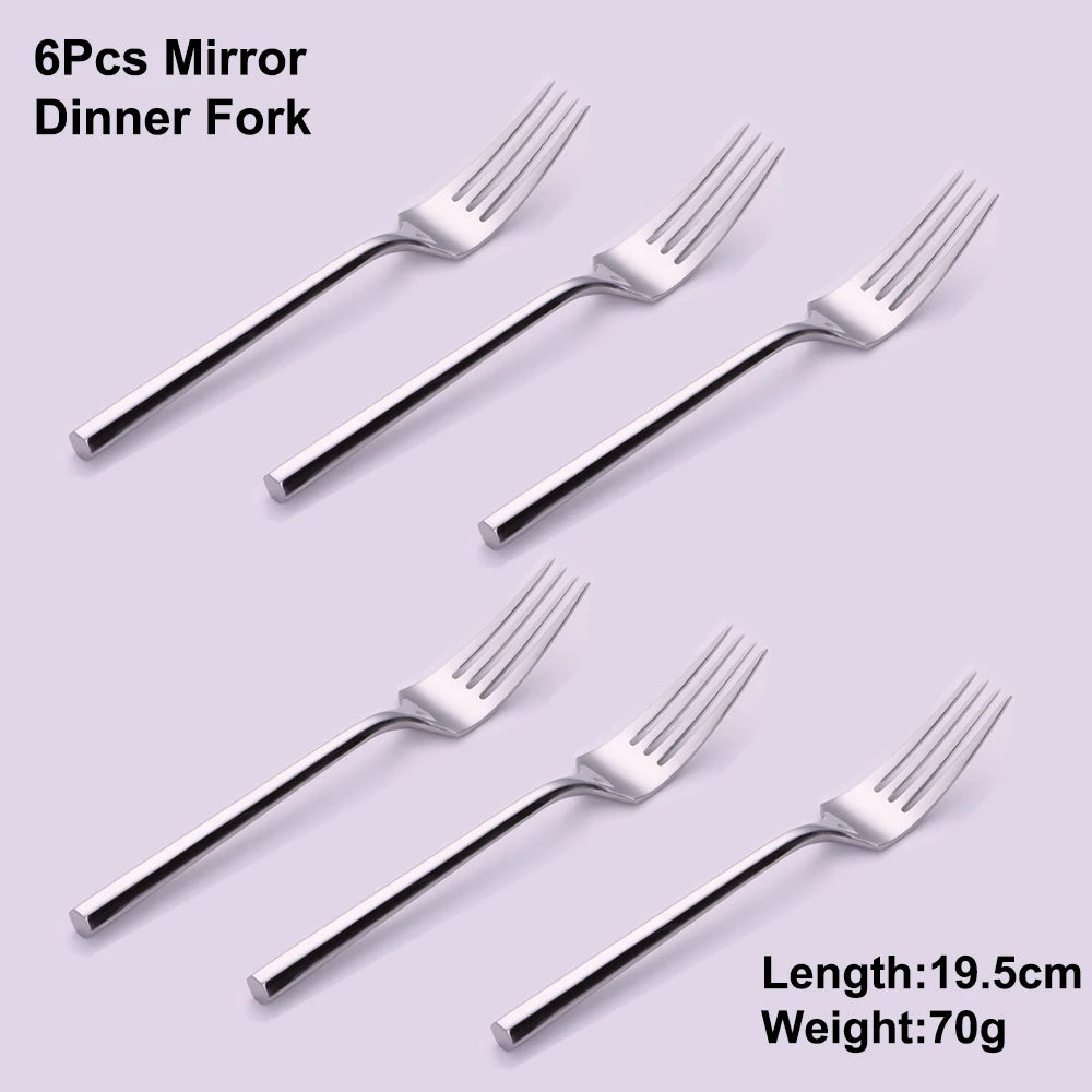 6/16/20Pcs Stainless Steel 304 Cutlery Set Mirror Sliver Tableware Western Hexagonal Handle Dinner Set Matte Knife Fork Spoon