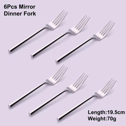 6/16/20Pcs Stainless Steel 304 Cutlery Set Mirror Sliver Tableware Western Hexagonal Handle Dinner Set Matte Knife Fork Spoon