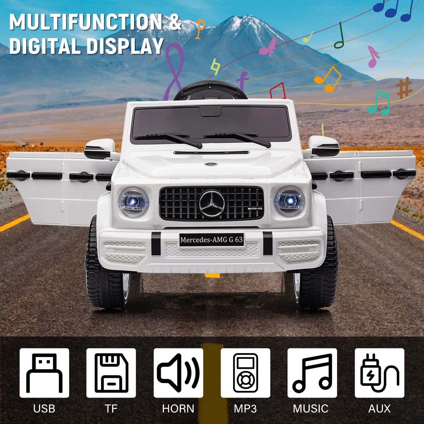 Electric Car for Kids Licensed G63 12V Ride on Toy with Remote Control Kids’ Electric Vehicle with LED Light MP3 USB Bluetooth