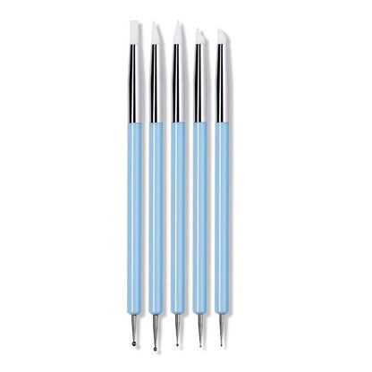 5Pcs Professional Nail Art Silicone Embossing Brush Dual-Head UV Gel Dotting Painting Pen Manicure Clay Sculpting Drawing Tools