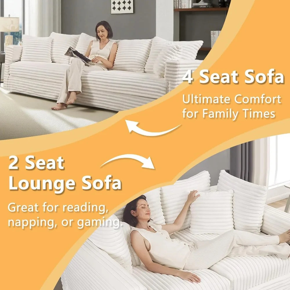 Oversized Cloud Couch, Convertible 4 Deep Seat Foam Sofa Couch, 2 in 1 Plush Corduroy Sofa with 6 Soft Pillows, Modern Mod