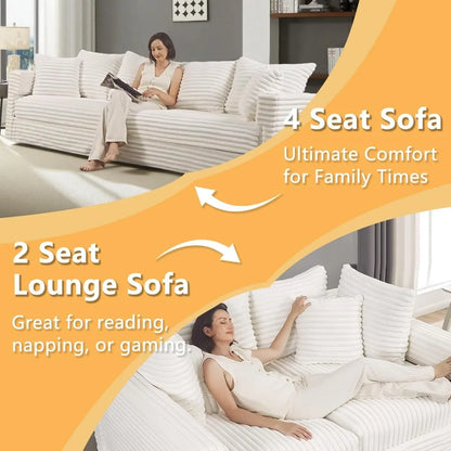 Oversized Cloud Couch, Convertible 4 Deep Seat Foam Sofa Couch, 2 in 1 Plush Corduroy Sofa with 6 Soft Pillows, Modern Mod