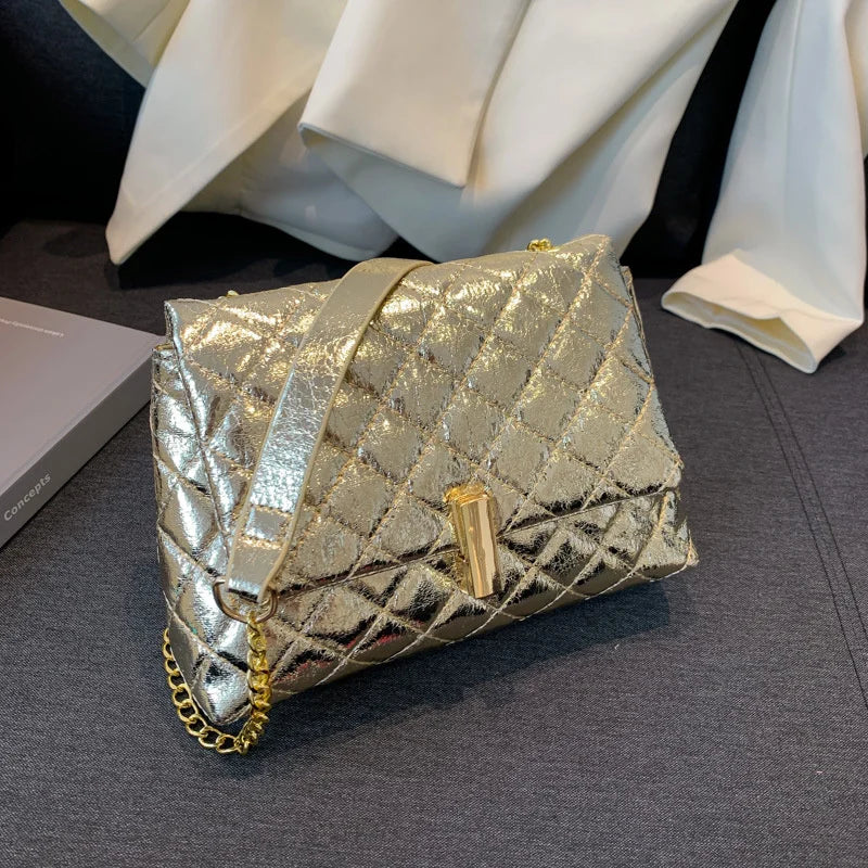 Women PU Leather Shoulder Bag  Chic Glitter Design Tote Handbag Sparkly Y2K Cell Phone Bag Female Crossbody Commuting Bag