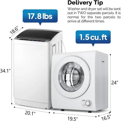 ROVSUN 17.8LBS Full Automatic Washing Machine and 1.5CuFt Portable Clothes Dryer Set, Compact Laundry Washer
