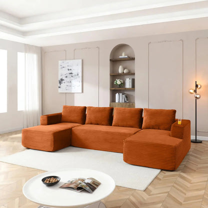 132" Modular Sectional Sleeper Sofa, Boneless Cloud Couch for Living Room, U Shaped 5 Seat Sofa with 2 Cup Holders,, Customized