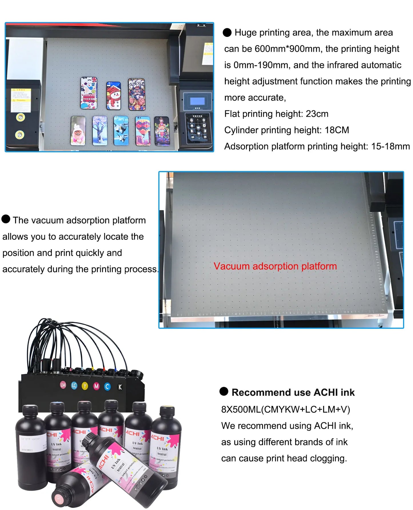 A1 UV 6090 UV Printer EPSON 3PC XP600 Automatic Flatbed Printing +Rotary Axis+CMYKW+LC+LM+V