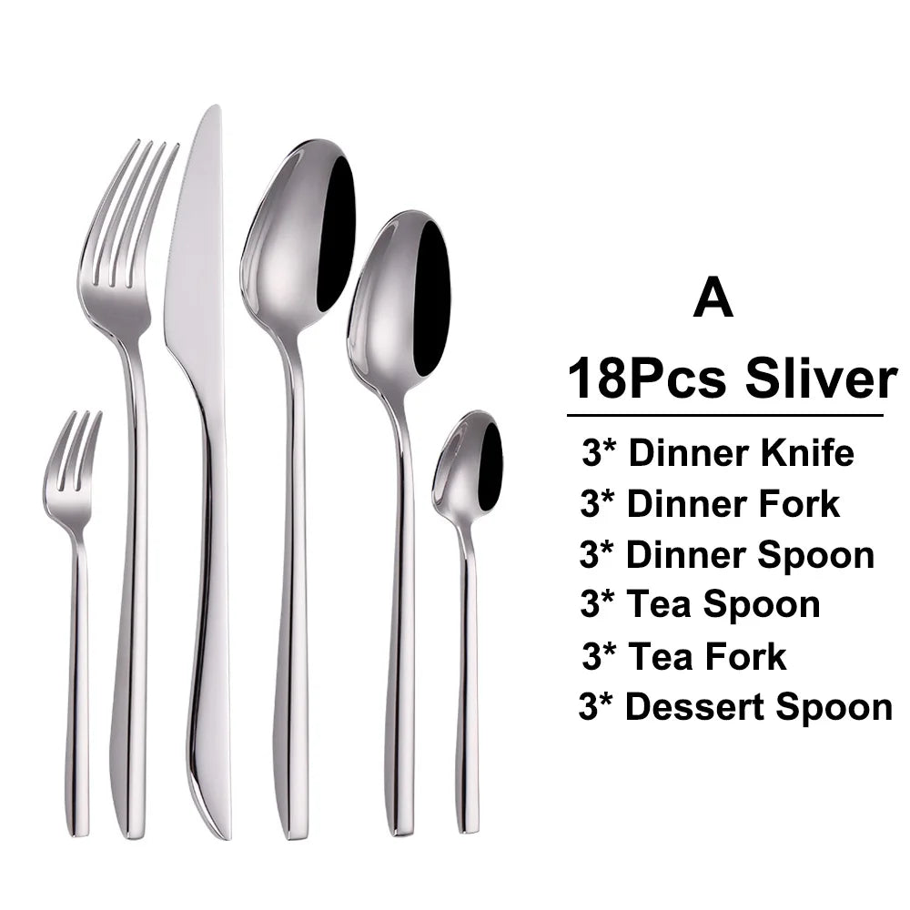6/12/15/18/21 Pieces Sliver Cutlery Set Stainless Steel 304 Tableware Western Dinner Set Mirror Elegant Knife Fork Spoon
