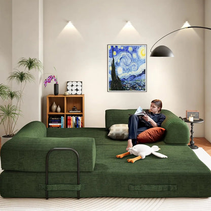 79" Boneless Corduroy Convertible Sofa Bed Foldable Memory Foam Compressed Modular Couch in a Box for Customized Comfort
