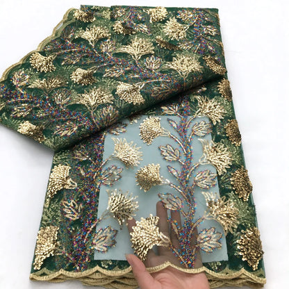 Black French Mesh Lace Fabric Sequins Flocking Bride Dress 2025 High Quality African Lace Fabric 5 Yards Nigerian Tulle Lace Sew