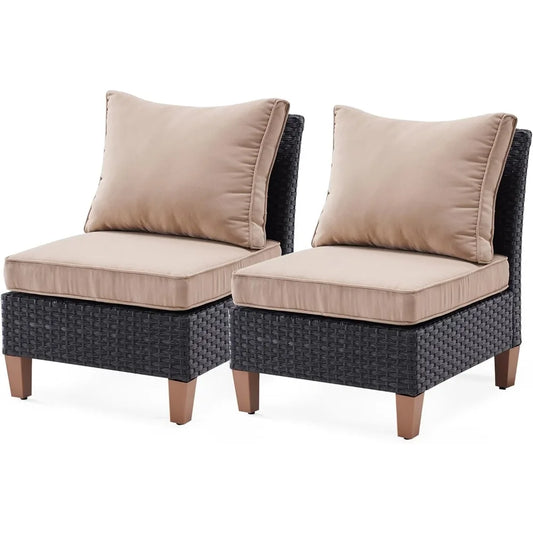 Small Patio Furniture Set of 2, Patio Sectional Furniture Set with Cushions, Outdoor Wicker Chairs Armless Sofa