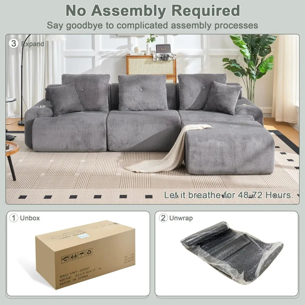 118" Cloud Couch Sectional,Boneless Couches for Living Room,Chenille Memory Foam Couch,Modular Sectional Sofa with, Customized