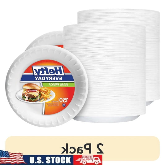 Disposable Foam Plates 9 Inch 150 Count Soak Proof Durable Leak Resistant Ideal Everyday Use Gatherings