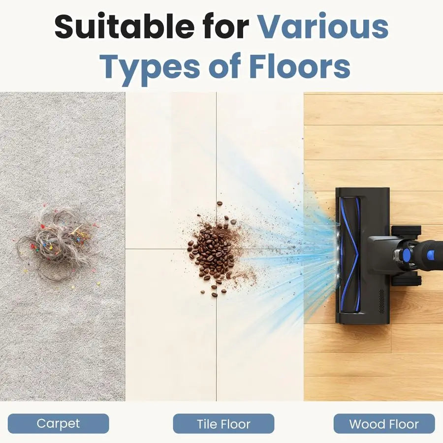 Cordless Vacuum Cleaner, Lightweight Stick Vacuum Cleaners for Home, Powerful Suction amp LED Lights Rechargeable Battery for Ca