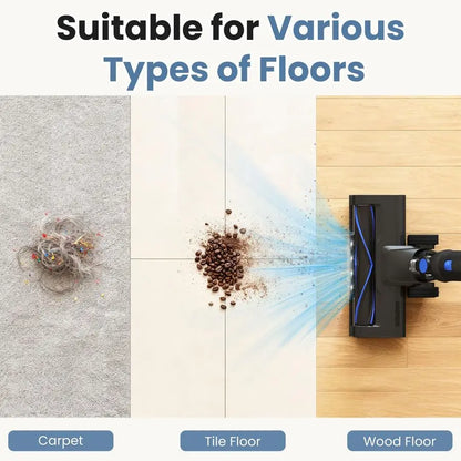 Cordless Vacuum Cleaner, Lightweight Stick Vacuum Cleaners for Home, Powerful Suction amp LED Lights Rechargeable Battery for Ca