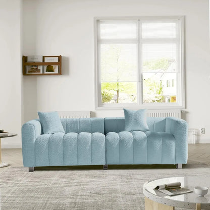 87.4'' Modern 3-Seater Sofa Bubble Couch | Premium Teddy Velvet Deep Seat Sofa | Fluffy Loveseat Sofa for Cozy,Customized