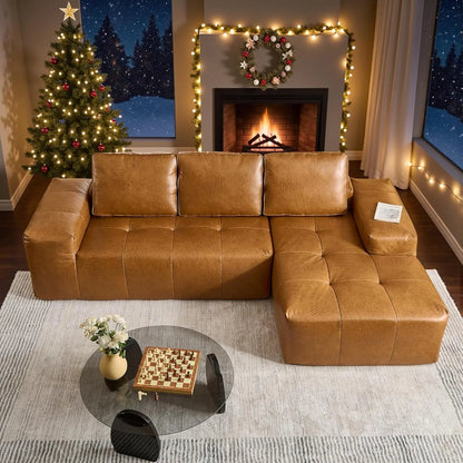 114 in Faux Leather Modern Modular Sectional Sofa - Boneless L-Shaped Couch with Chaise, Sectional Couches for, Customized