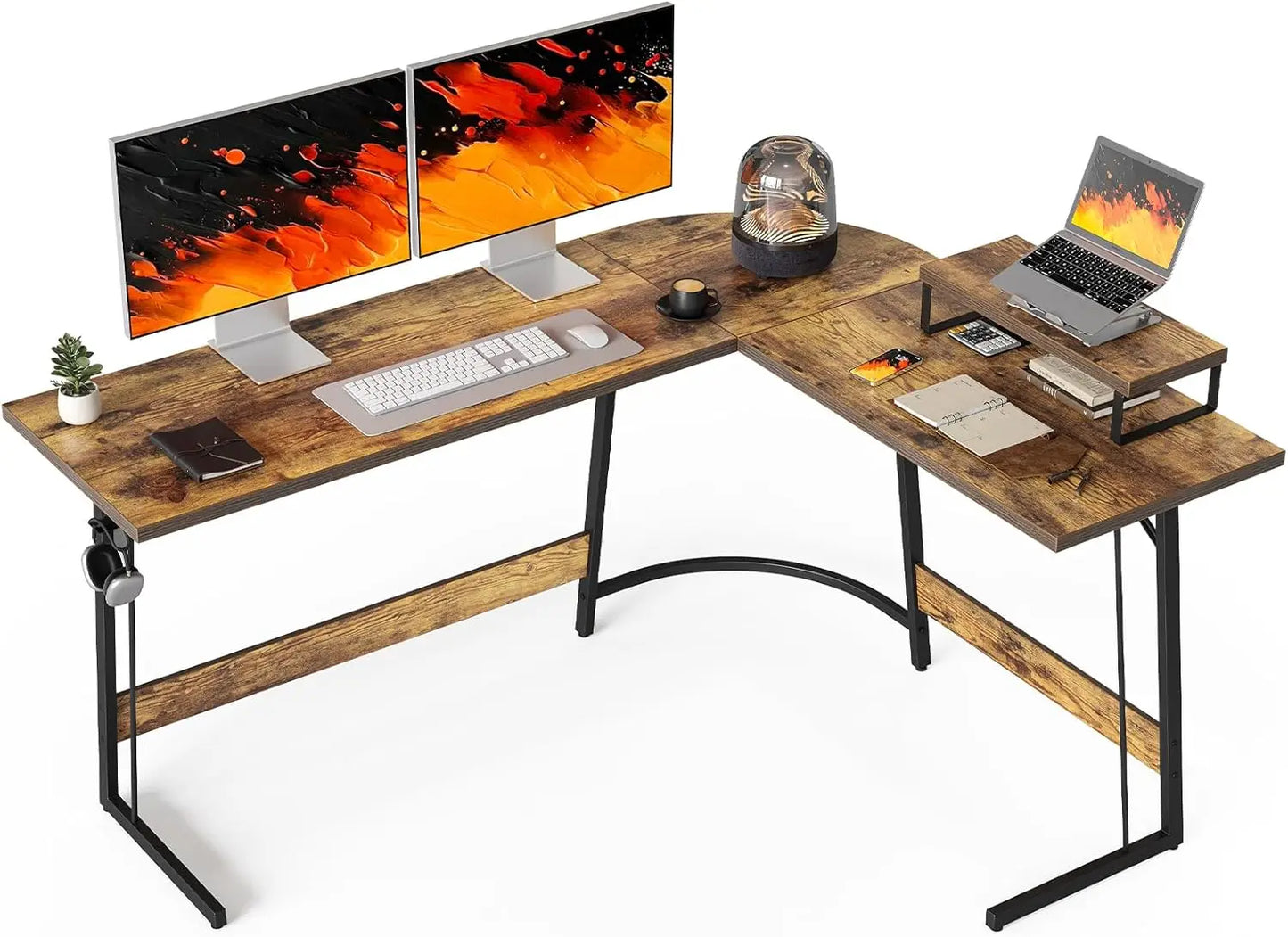 L Shaped Gaming Desk Computer Office Desk with Carbon Fiber Surface, 47 inch Corner Desk with Large Monitor Stand for Home Offic