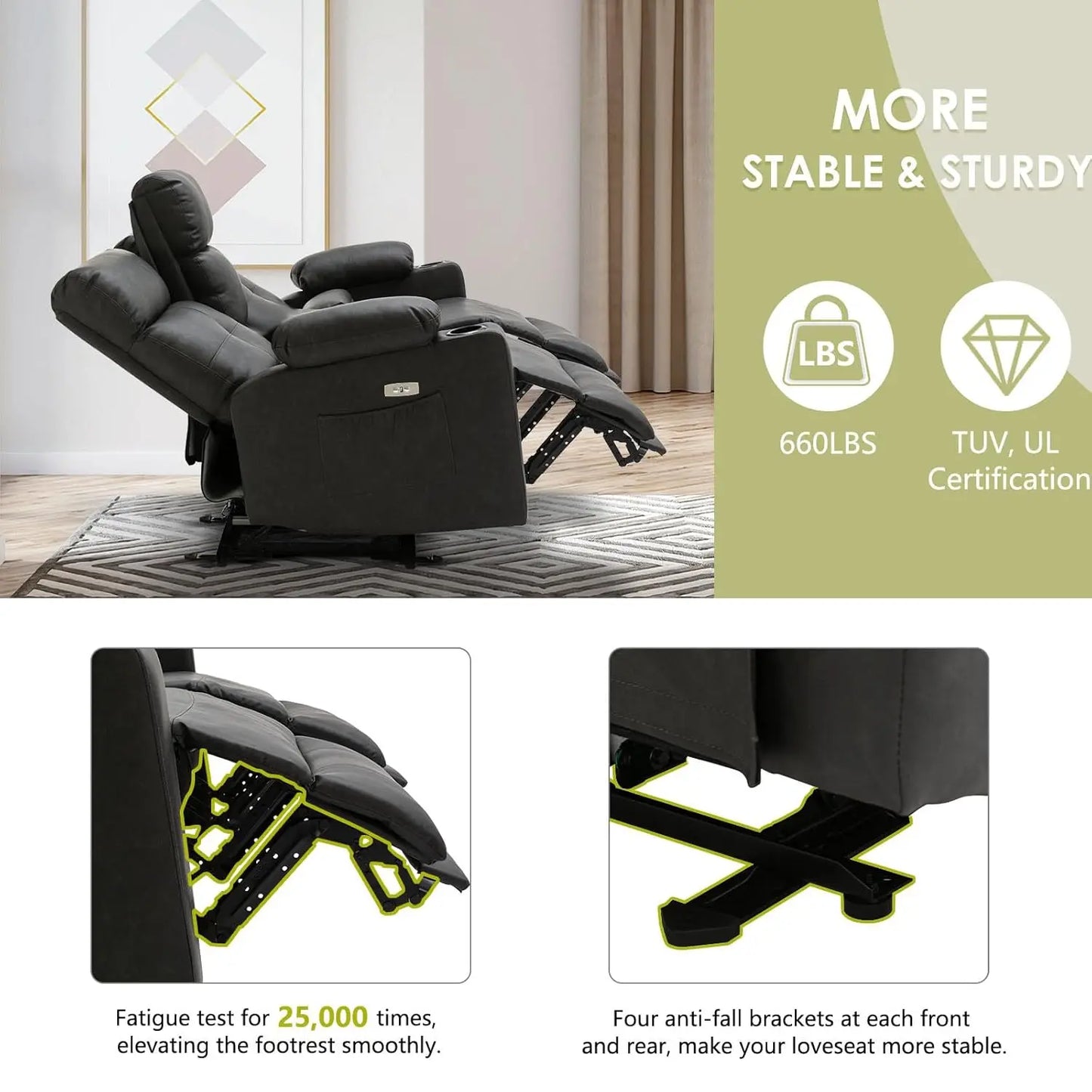 Power Reclining Sofa with Heat and Massage, Electric Reclining Couch with Extended Footrest, Wall Hugger Recliner, Customized