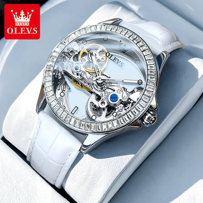 OLEVS 6699 Automatic Mechanical Women's Watch Transparent 40mm Big Dial Design Bracelet Watch Set Gift Luxury Watch for Women