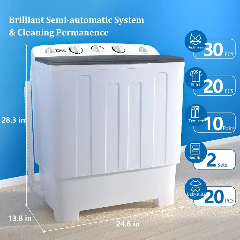 Portable 22 lbs Twin Tub Washing Machine with Drying Rack, 13 lbs Washer Mini Compact Laundry Machine and 9 lbs Spinner