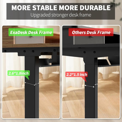 48 * 30 Inches Electric Standing Widened Desk Adjustable Height with 4 Drawers, Double Storage Shelves Stand Up Desk, Home Offic