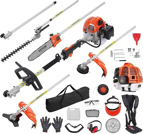 5-in-1 26cc 2 Cycle Gas Powered Dual Sided Hedge Trimmer, Weed Eater, String Trimmer, Edger, Pole Saw Chainsaw Pruner with EPA,