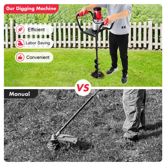 1500W Post Hole Digger,Electric Post Hole Auger Earth Auger Digging Dril Digging MachineTrenching in Garden (1500W,1x6" Drill)