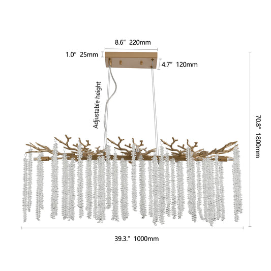 39.4inch Modern Golden Chandelier with Cascading Crystal String, Perfect for Living Room, Dining Room and Foyer, High-End Decorative Lamps (Bulb Not Included)