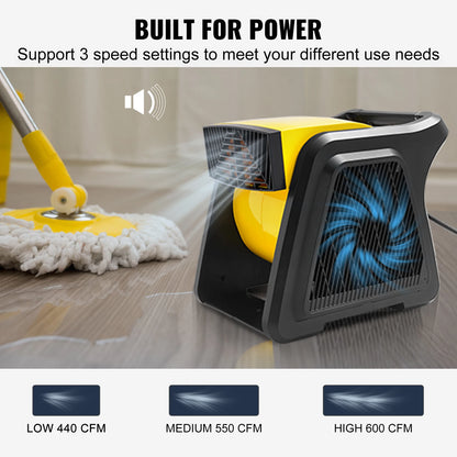 SucceBuy Pivoting Utility Fan 600 CFM High Velocity Floor Blower 300° Blowing Angle Air Mover for Drying Cooling Ventilating