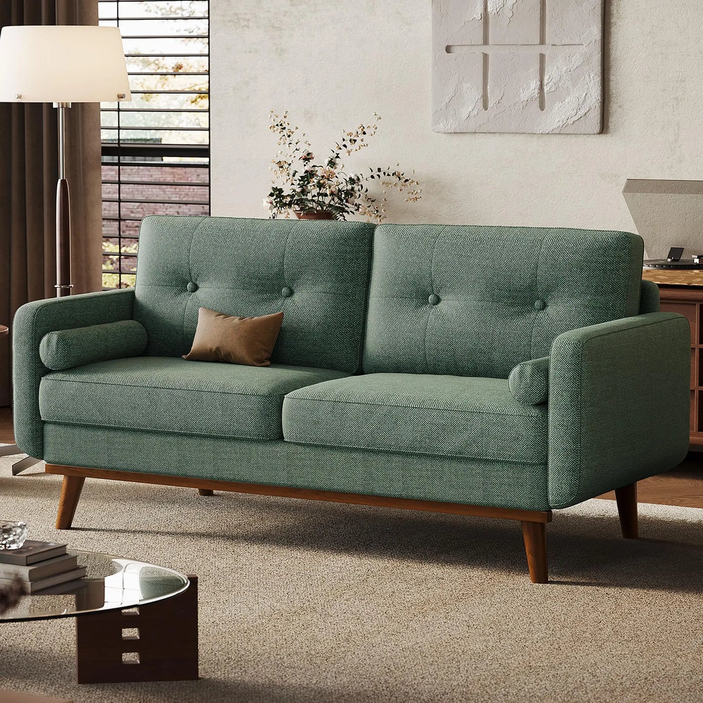 65" Mid Century Modern Couch Sofa Loveseat, Comfy Love Seat Couches for Living Room, 2 Seater Linen Upholstered Deep Seat Couch