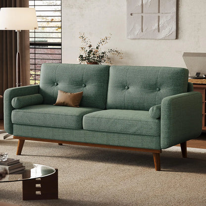 65" Mid Century Modern Couch Sofa Loveseat, Comfy Love Seat Couches for Living Room, 2 Seater Linen Upholstered Deep Seat Couch