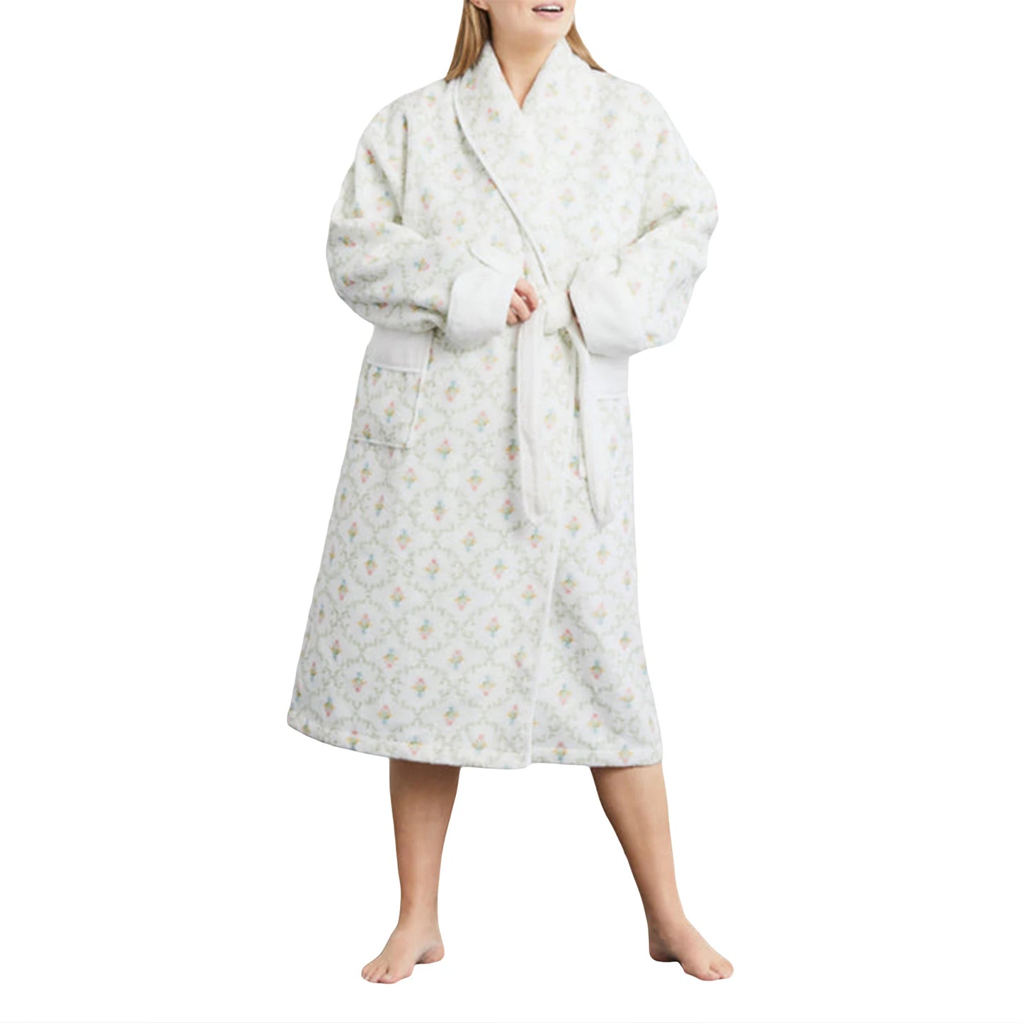 Women Winter Kimono Bathrobe Floral Print Warm Long Sleeve Spa Night Robe with Belt for Soft Pajama Outfit