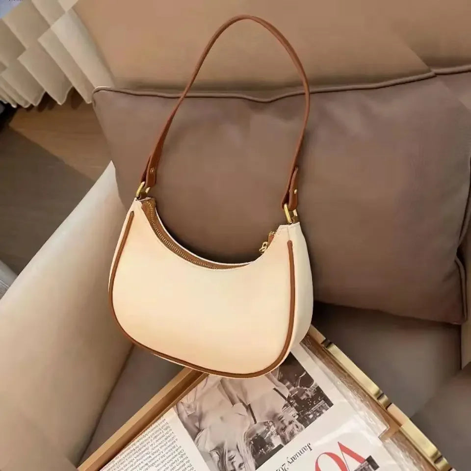 Fashionable Underarm Women's Shoulder Bag French High-End Sensation Trendy Bag Soft PU Leather Square Shape Internal Zipper Pock
