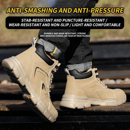 Men's Durable High-Top Steel Toe Safety Shoes, Slip-Resistant, Anti-Puncture, Anti-Crush, Suitable for Work, Industry, Construct